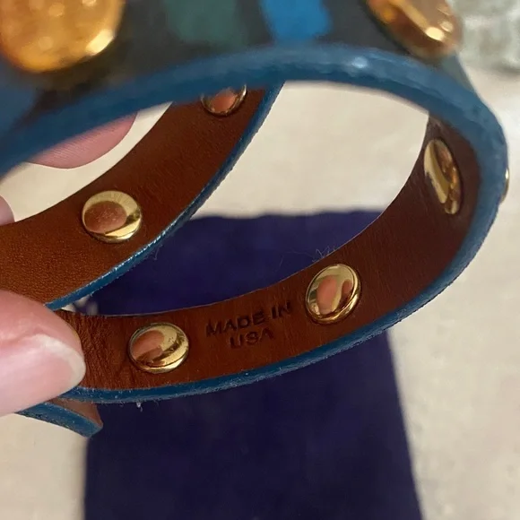 Tory Burch Teal Leather Wrap Bracelet with Gold Accents - Picture 4 of 4